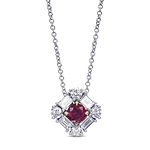 Extraordinary Round Red Ruby and Diamond Halo Pendant