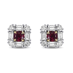 Extraordinary Round Red Ruby and Diamond Halo Stud Earrings