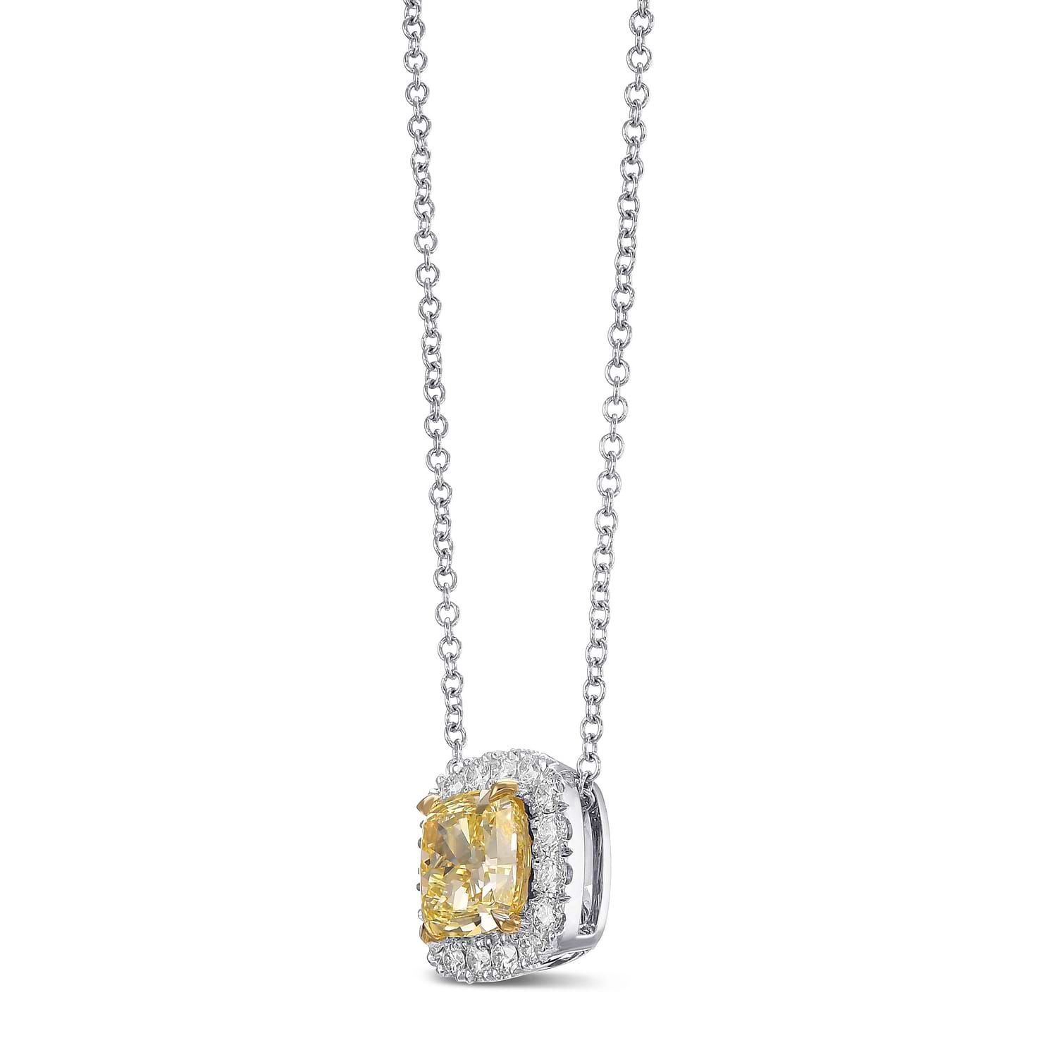 Fancy Intense Yellow Cushion Diamond Halo Pendant