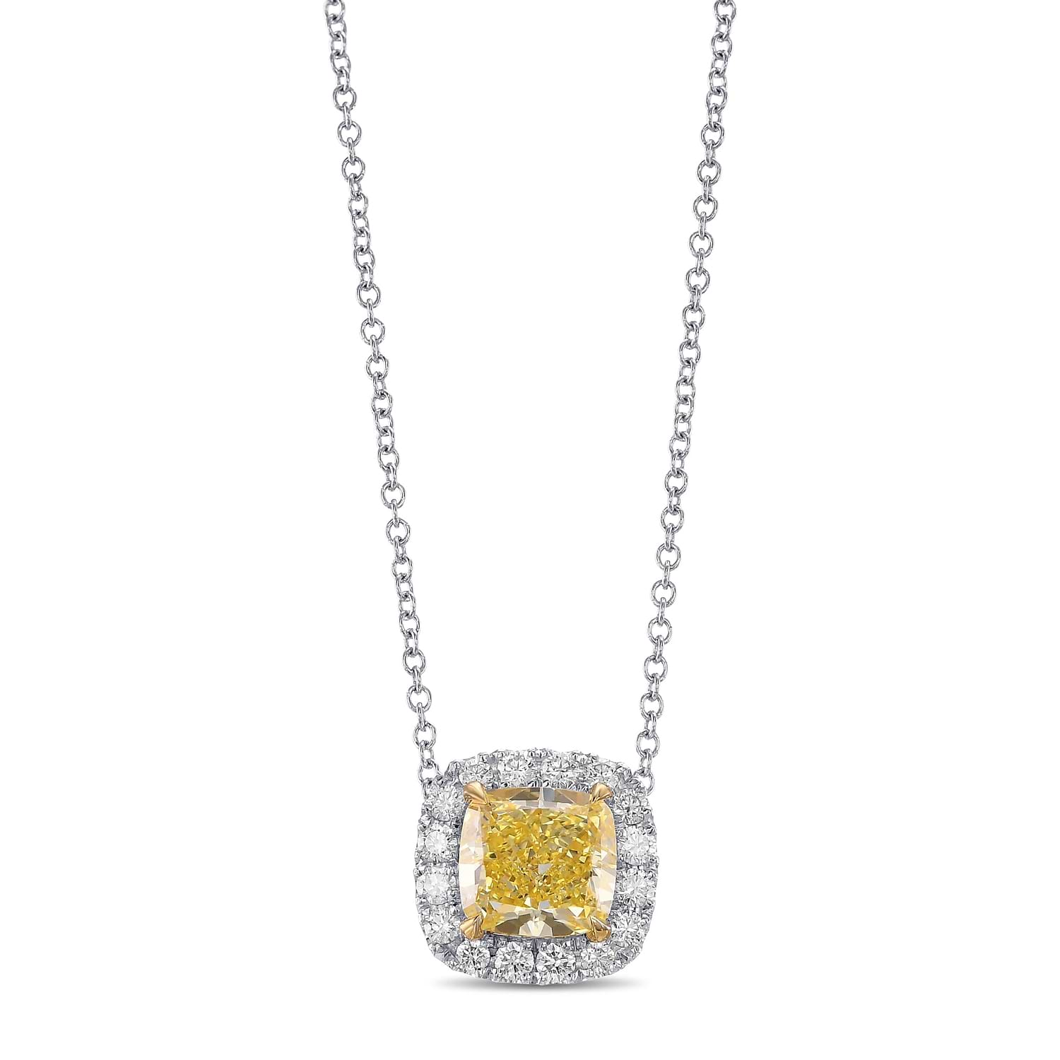 Fancy Intense Yellow Cushion Diamond Halo Pendant