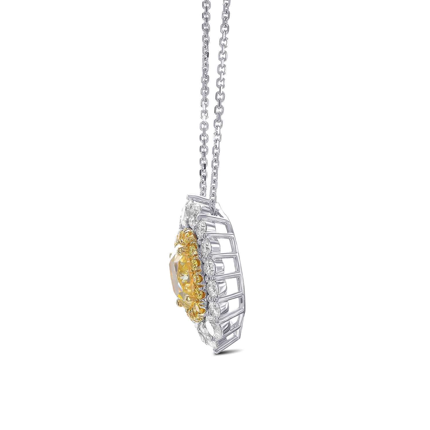 Fancy Intense Yellow Cushion Halo Diamond Pendant