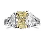 Light Yellow Oval 3 Stone Diamond Ring