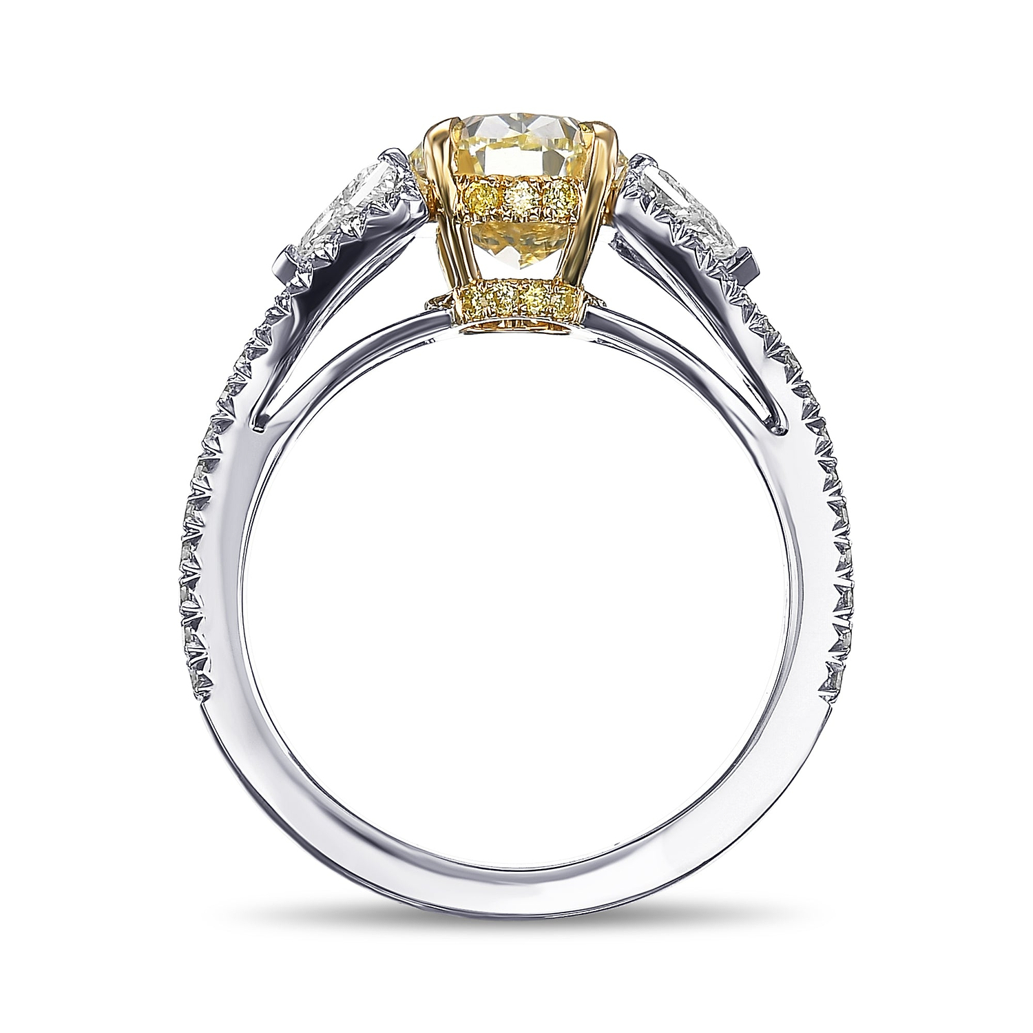 Light Yellow Oval 3 Stone Diamond Ring
