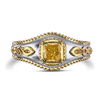 Men's Fancy Intense Yellow Cushion Solitaire Diamond Ring