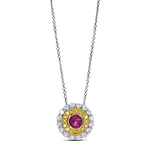 Ruby and Fancy Vivid Yellow Double Halo Diamond Pendant