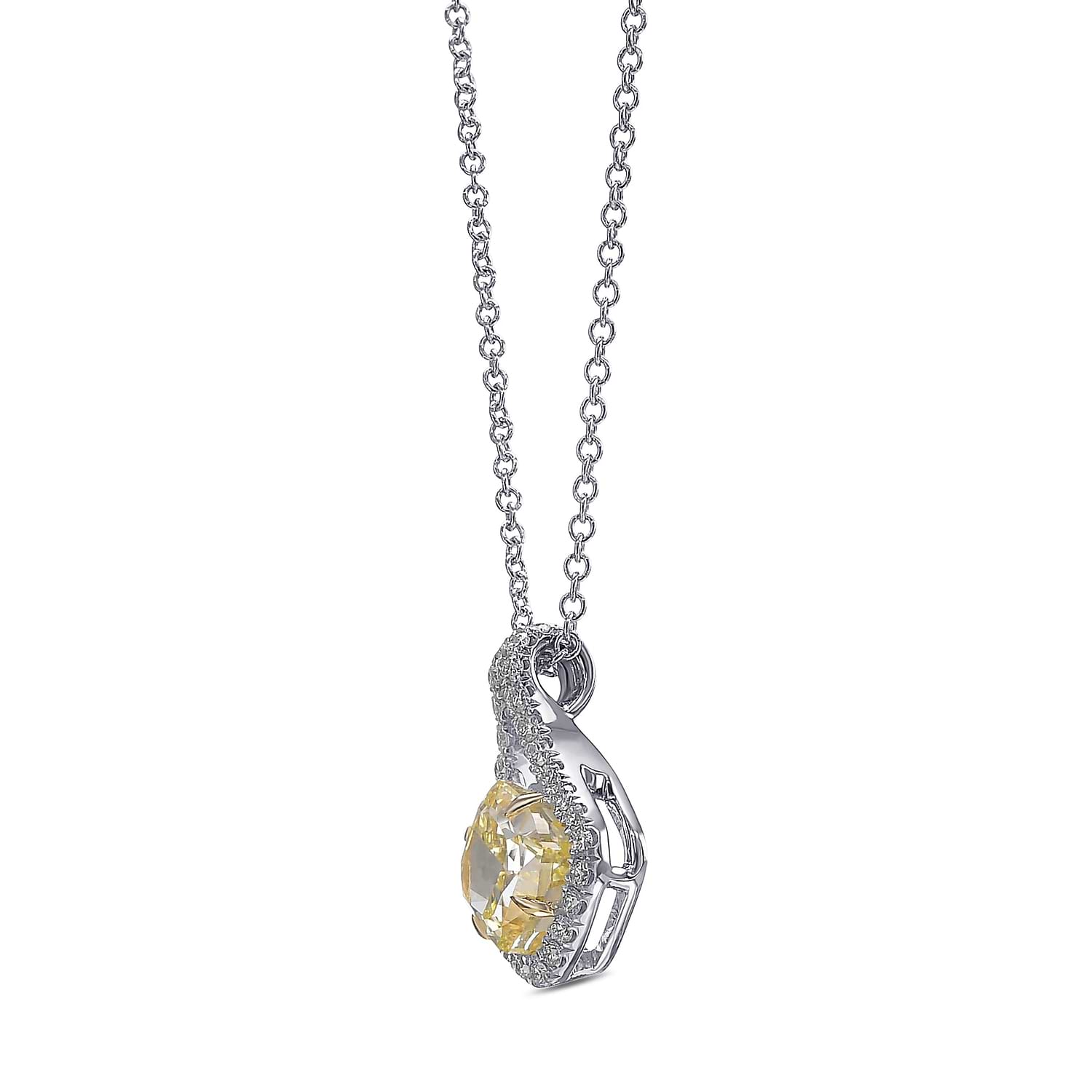 Fancy Yellow Cushion Drop Diamond Pendant
