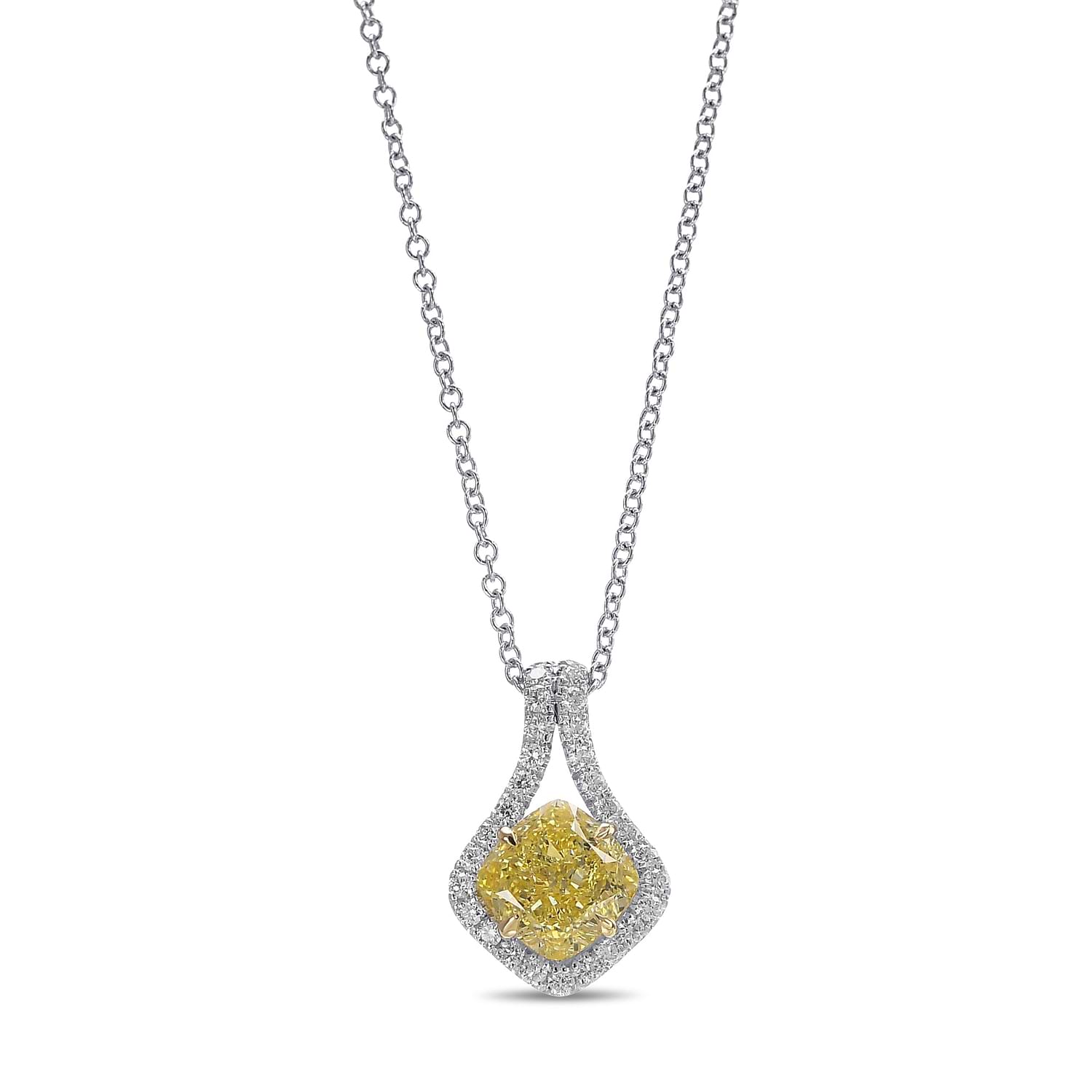 Fancy Yellow Cushion Drop Diamond Pendant