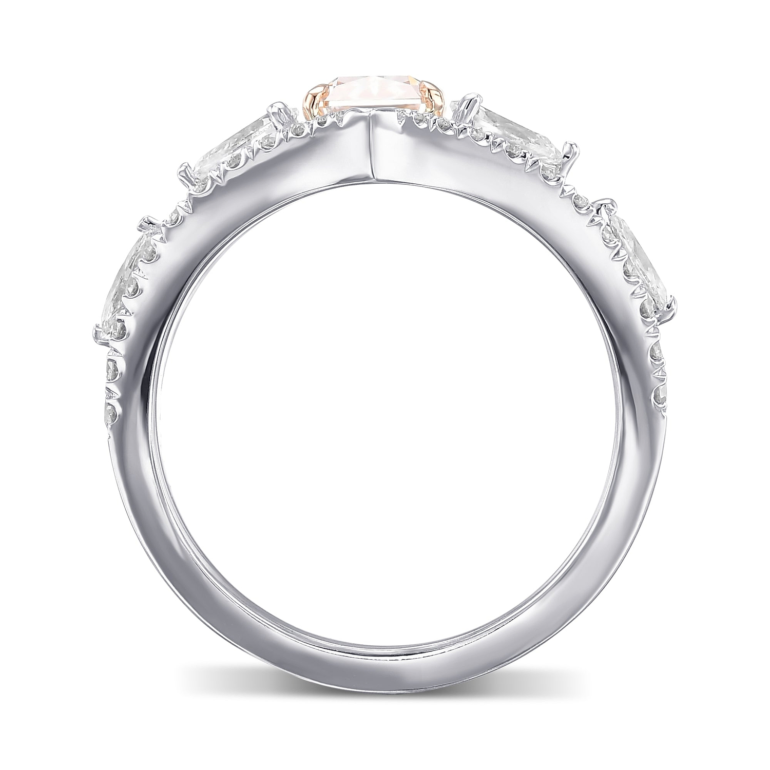 Extraordinary Fancy Light Pink Brown Radiant Diamond Side-stone Ring