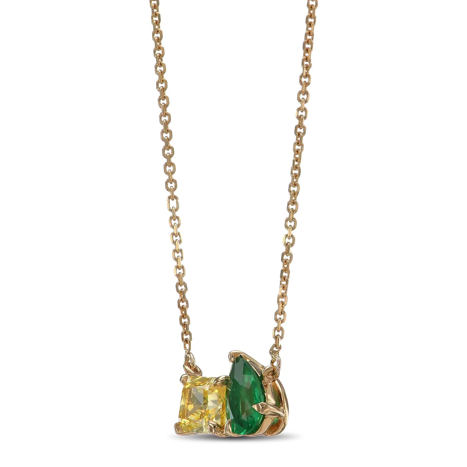 Green Emerald and Fancy Vivid Yellow Diamond Pendant.