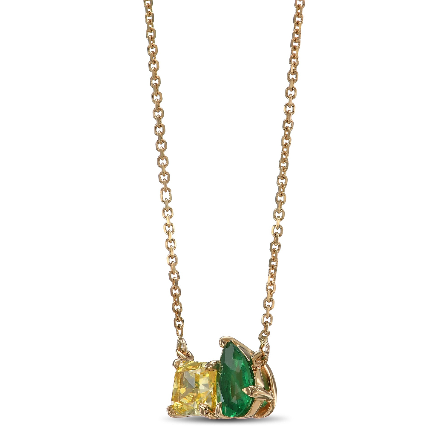Green Emerald and Fancy Vivid Yellow Diamond Pendant.
