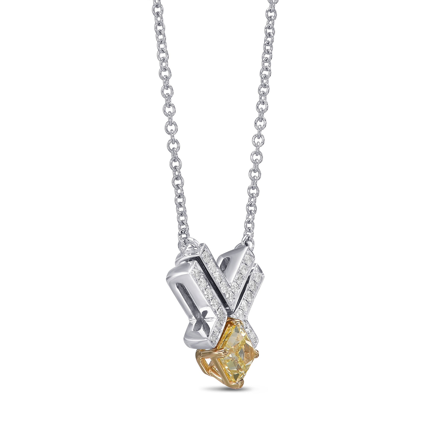 Fancy Intense Yellow and White Diamond Leibish Logo Pave Pendant