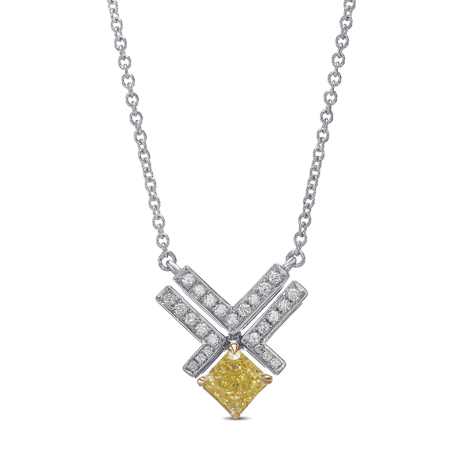 Fancy Intense Yellow and White Diamond Leibish Logo Pave Pendant