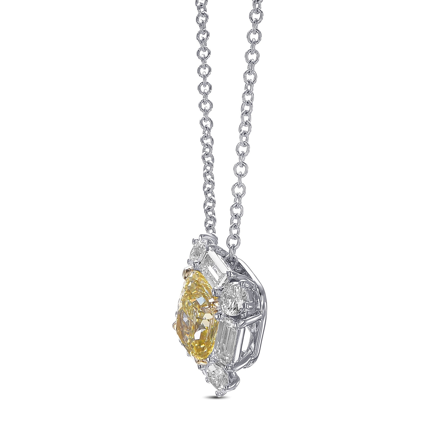 Fancy Yellow Radiant and Baguette Diamond Halo Pendant