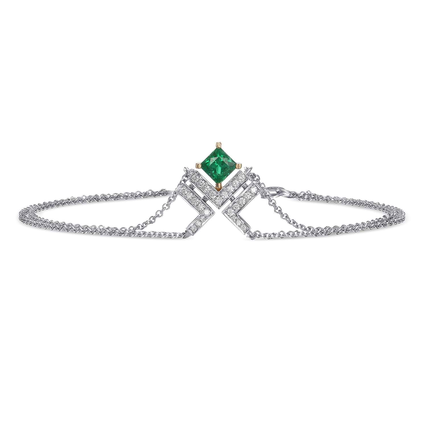 Princess Emerald Leibish Logo Pave Bracelet