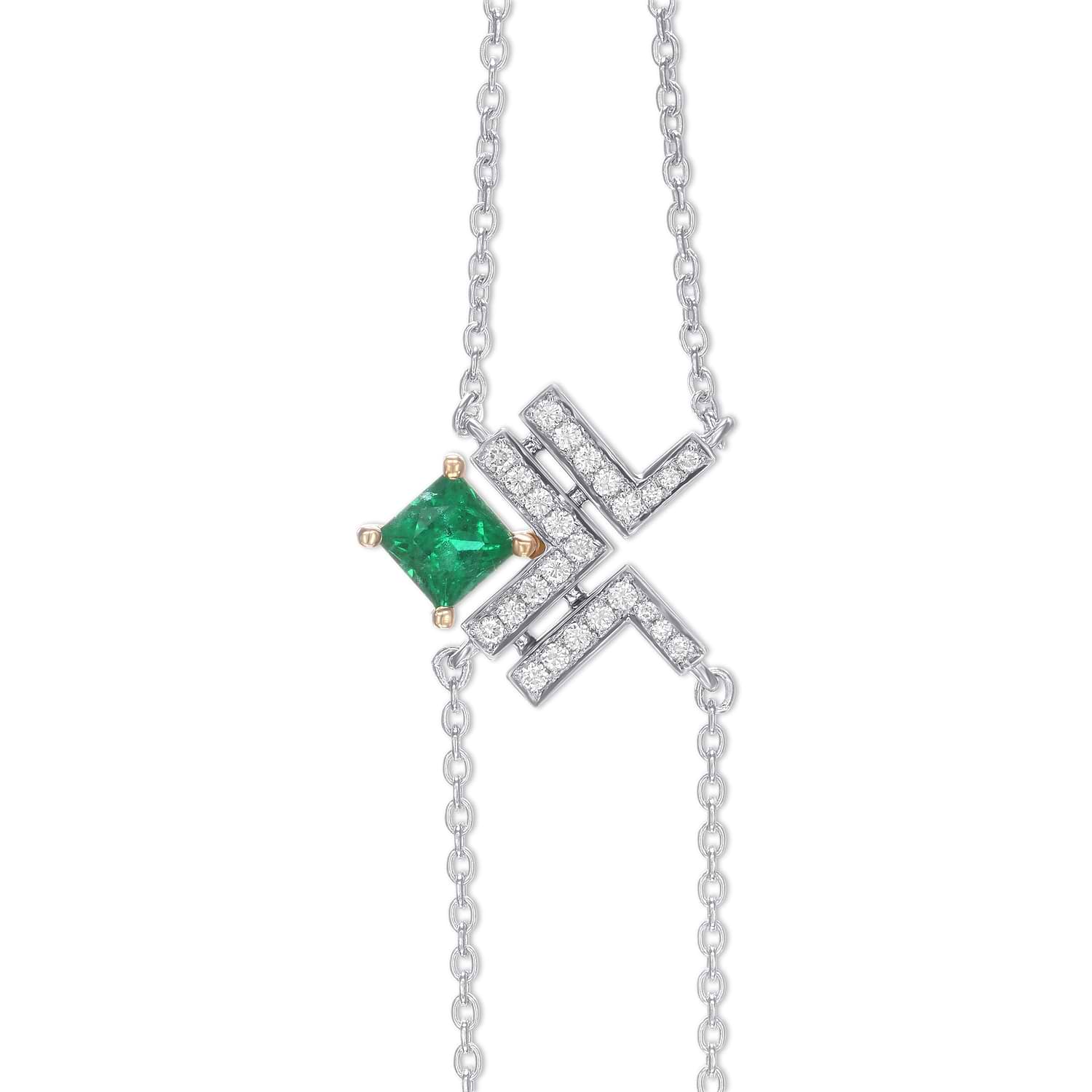 Princess Emerald Leibish Logo Pave Bracelet