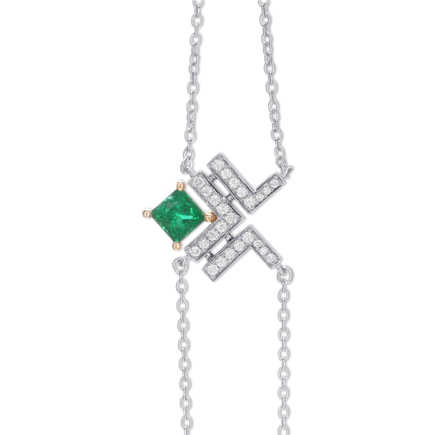 Princess Emerald Leibish Logo Pave Bracelet