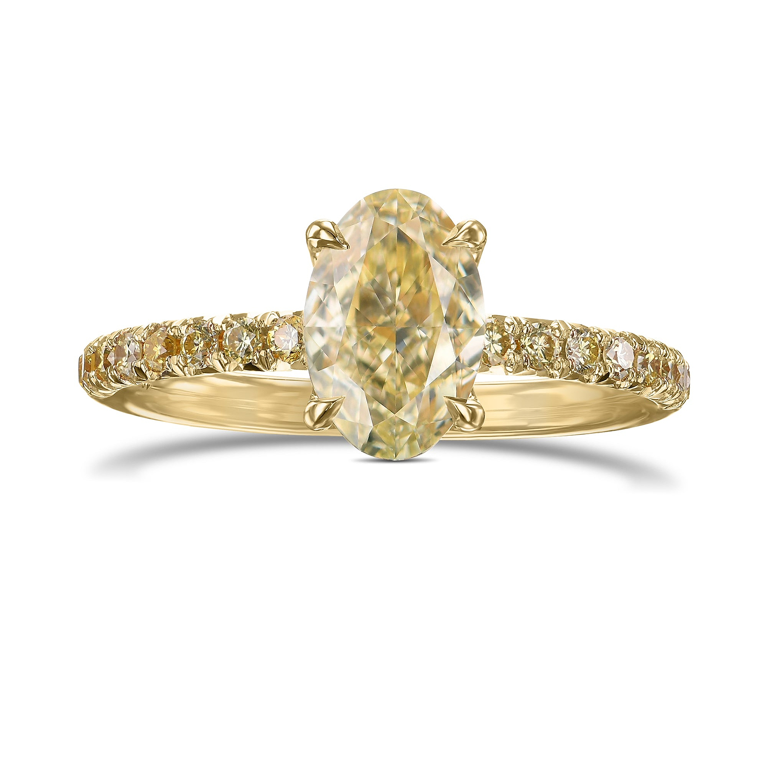 Light Yellow Oval Diamond Side Stones Ring