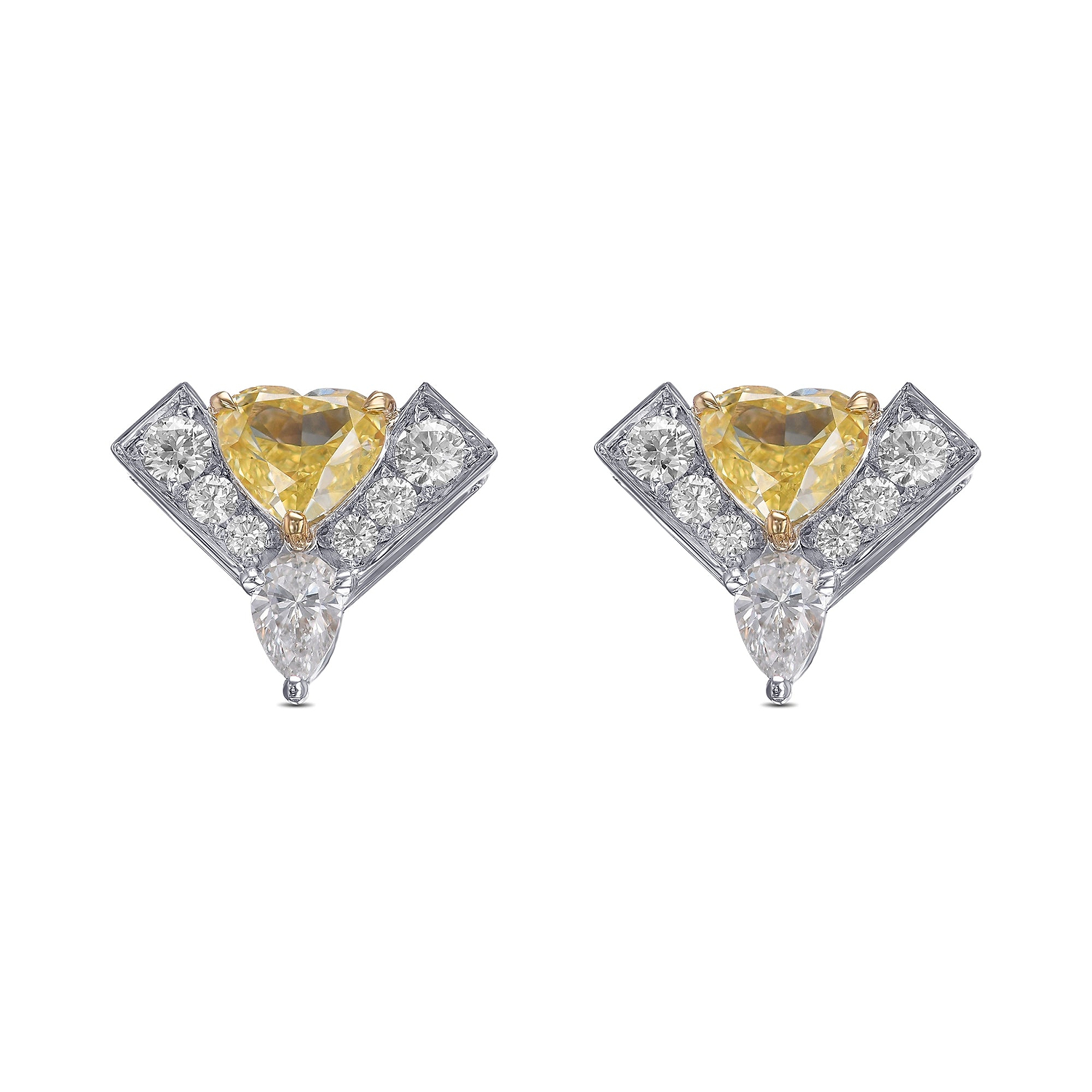 Fancy Intense Yellow Heart and White Diamond Leibish Logo Pave Earrings