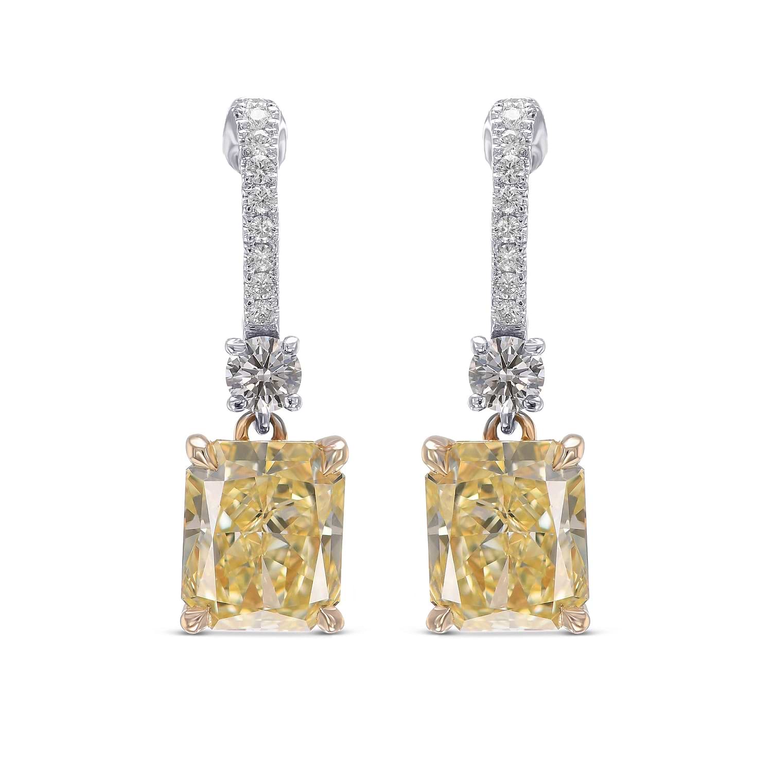 Fancy Light Yellow Radiant Diamond Drop Earrings