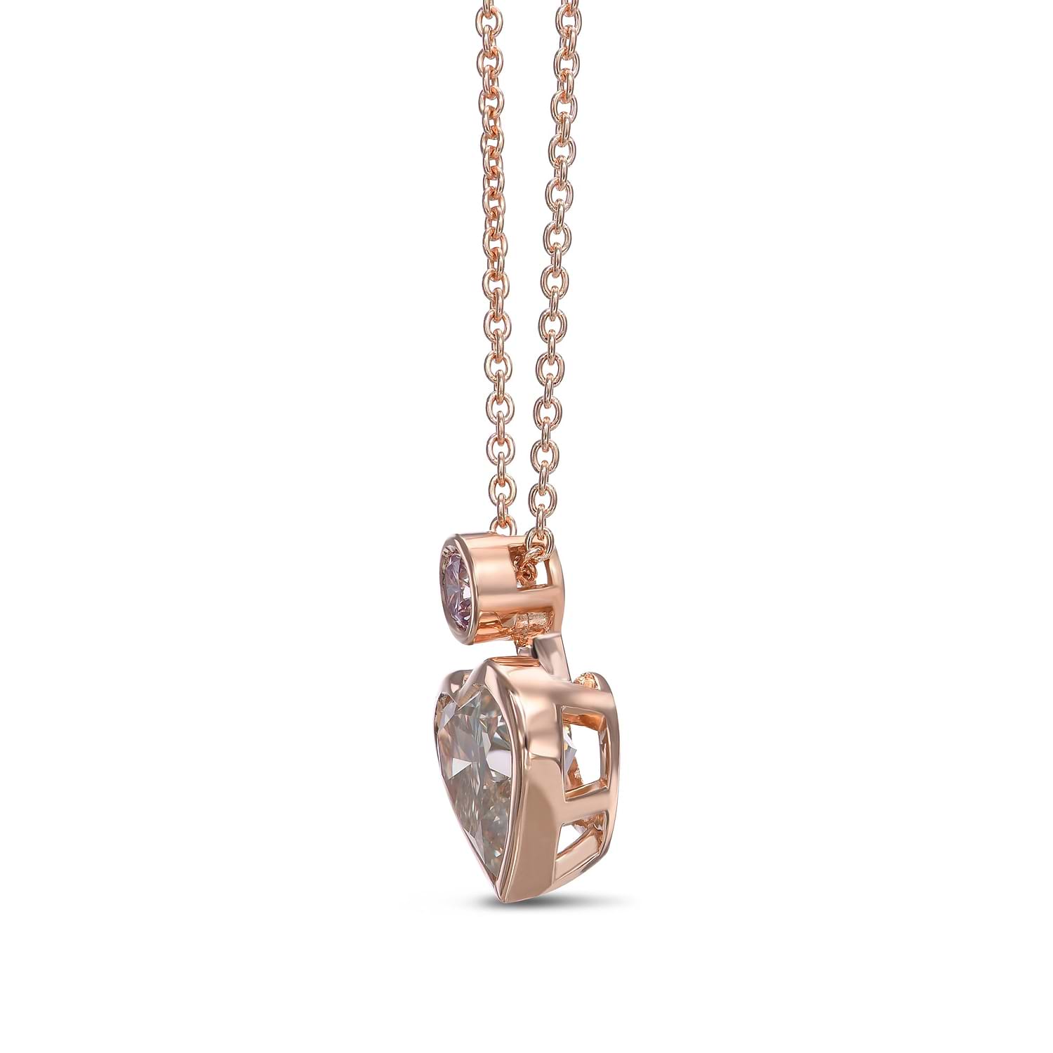 Fancy Light Gray Heart 2 Stone Bezel Diamond Pendant
