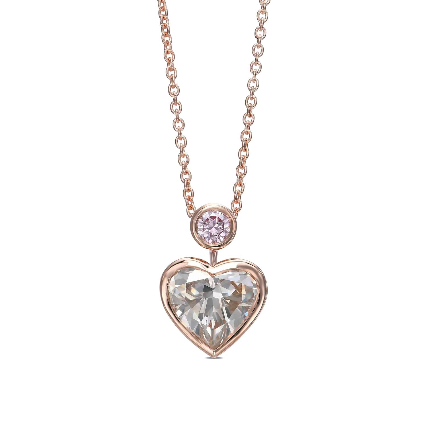 Fancy Light Gray Heart 2 Stone Bezel Diamond Pendant