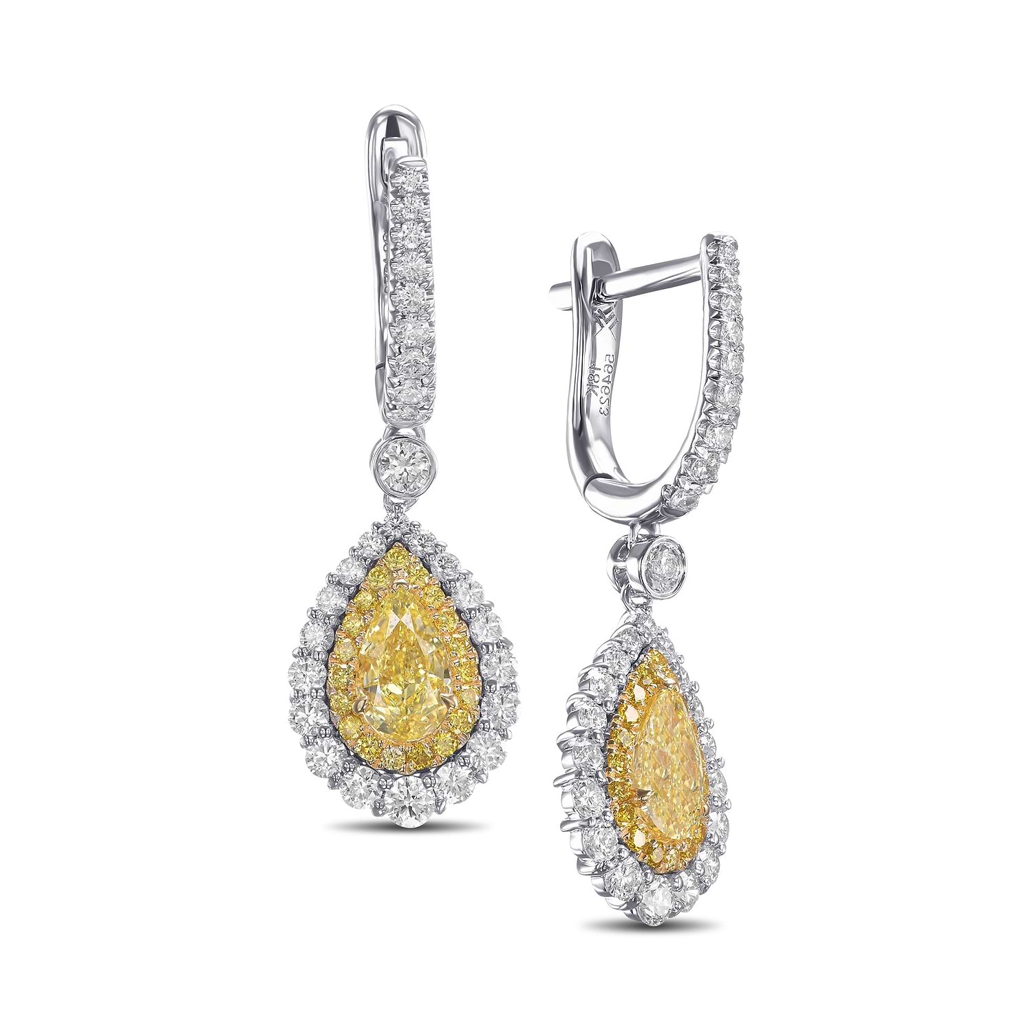 Fancy Intense Yellow Pear Diamond Halo Drop Earrings