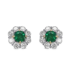 Round Emerald and Diamond Halo Earrings