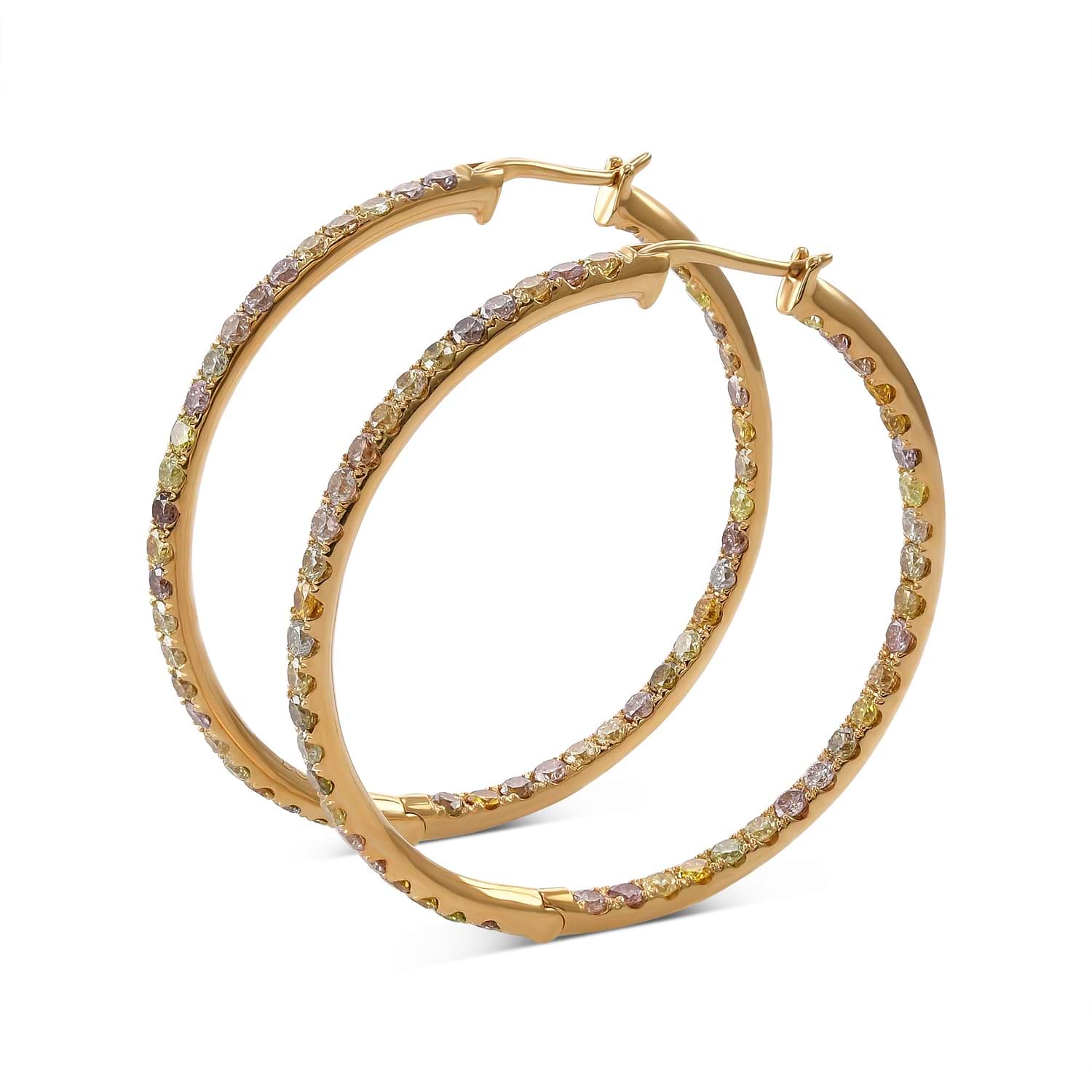 Multicolor Round Brilliant Diamond Hoop Earrings