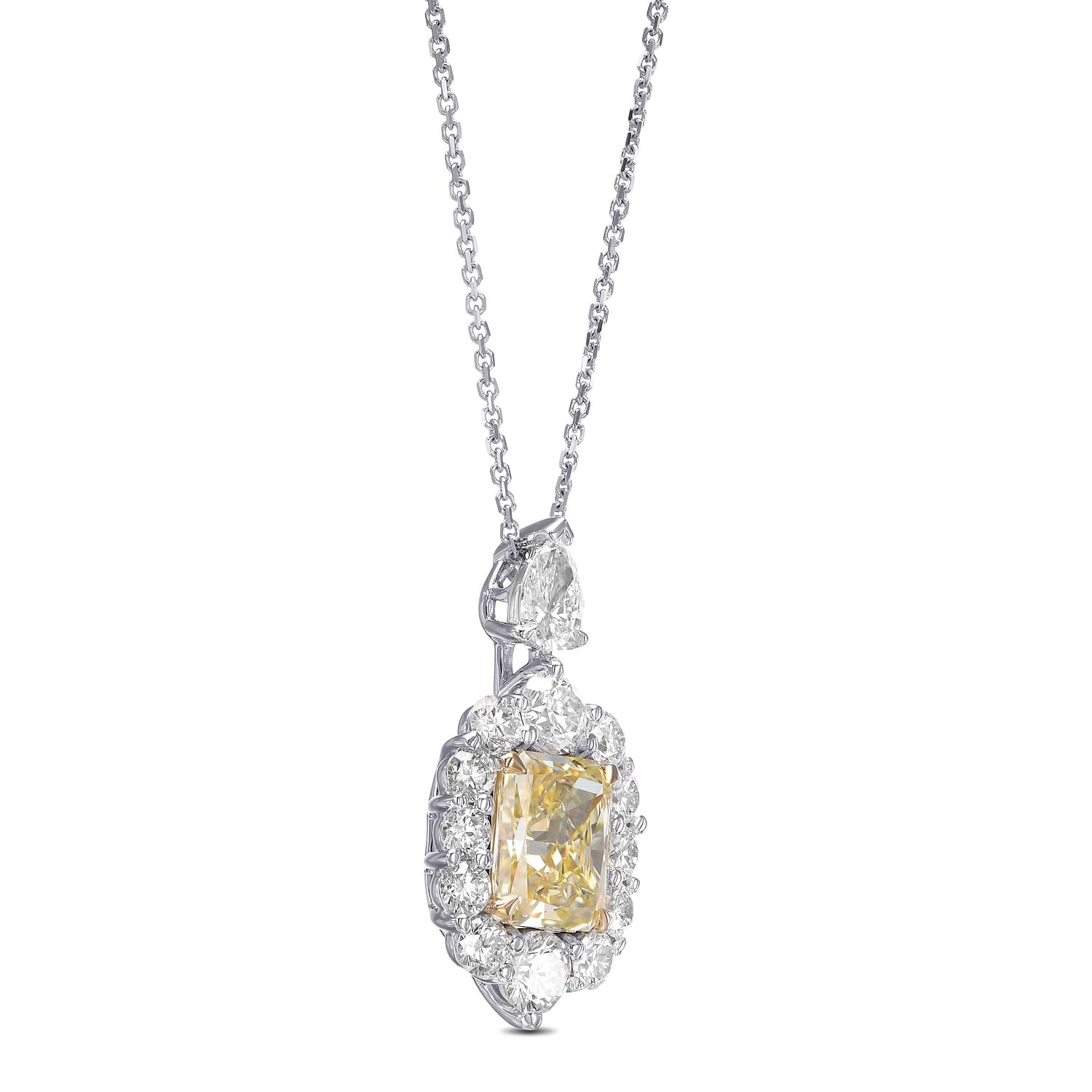 Fancy Yellow Radiant Halo Diamond Pendant