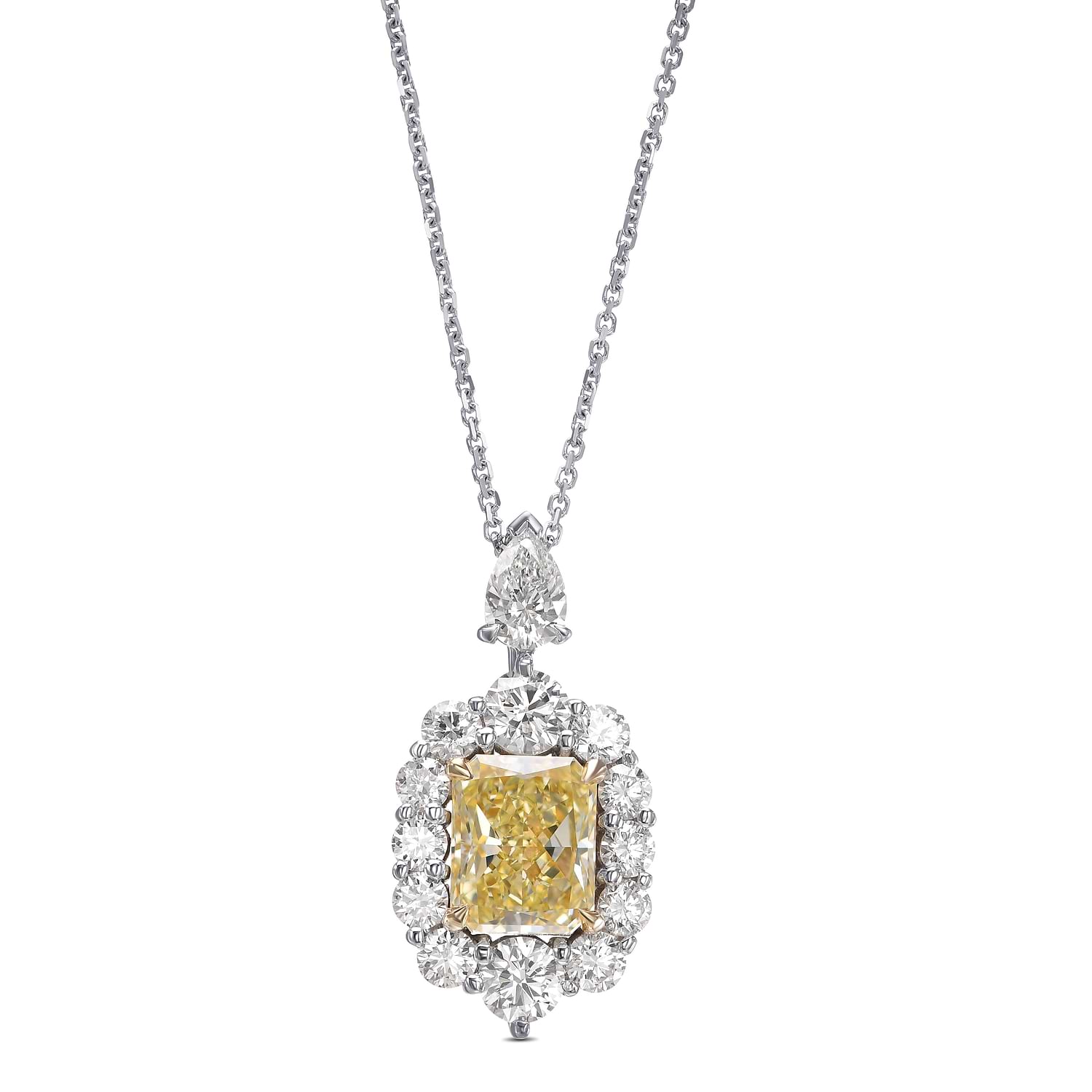 Fancy Yellow Radiant Halo Diamond Pendant