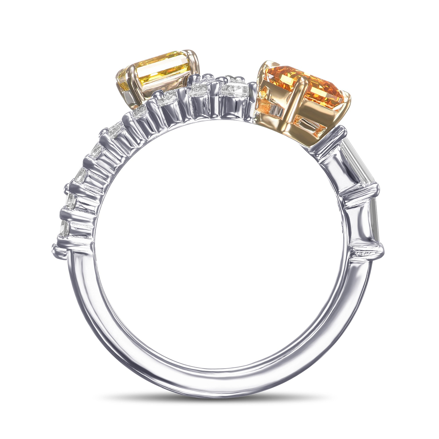 Mix Color Two-stone Crossover Diamond Ring