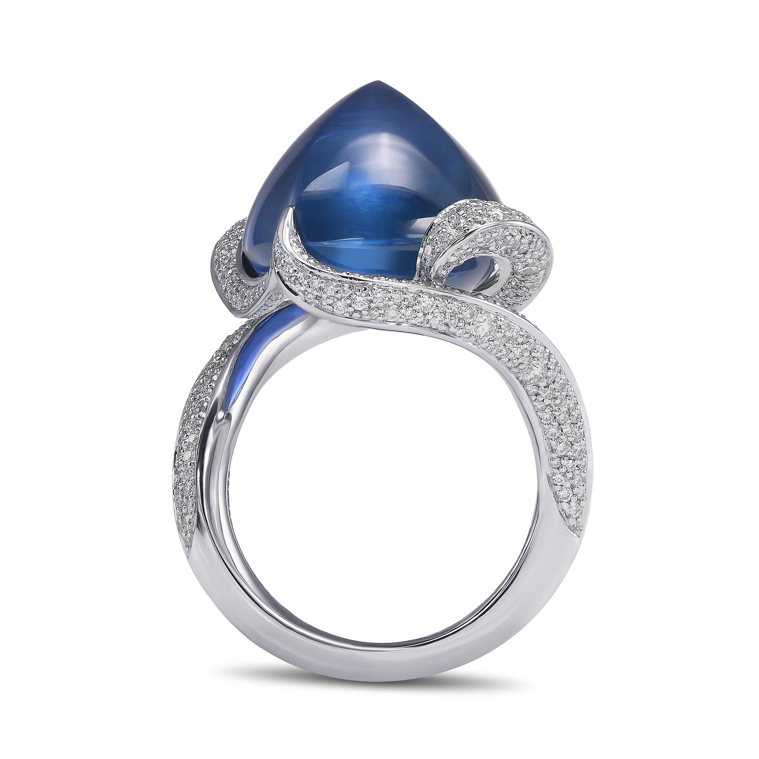 Royal Blue Cabochon Burma Sapphire and Diamond Couture Ring
