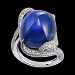 Royal Blue Cabochon Burma Sapphire and Diamond Couture Ring