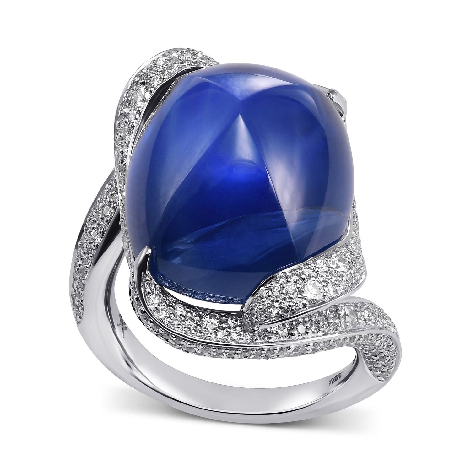 Royal Blue Cabochon Burma Sapphire and Diamond Couture Ring