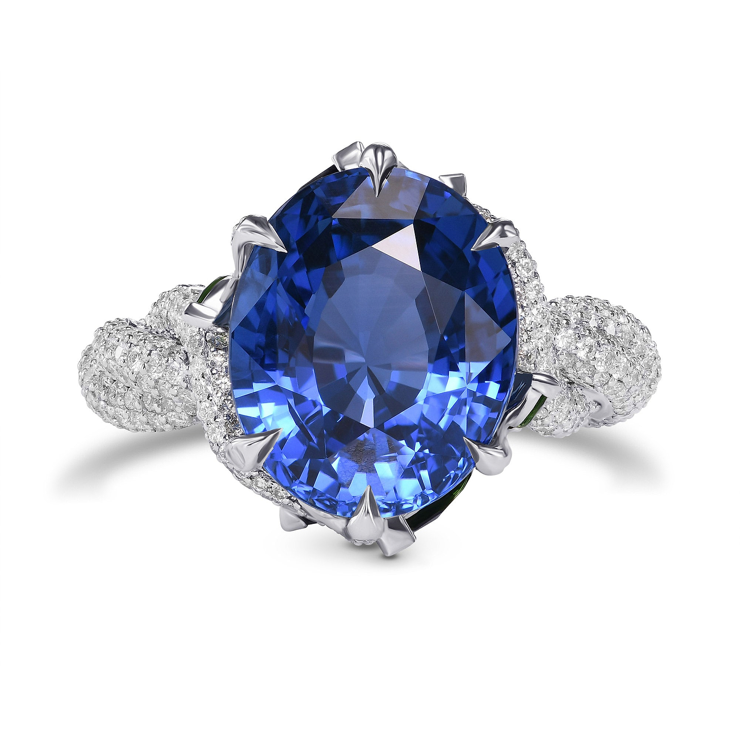 Extraordinary No Heat Oval Sapphire and Diamond Side Stone Ring