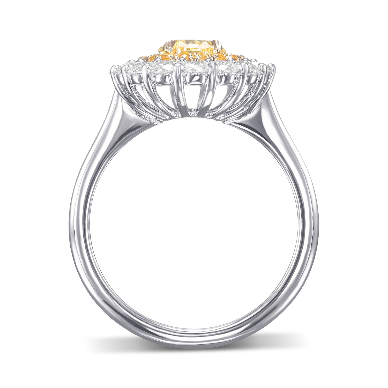 Fancy Intense Yellow Oval Double Halo Diamond Ring