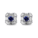 Blue Round Sapphire & Diamond Halo Stud Earrings