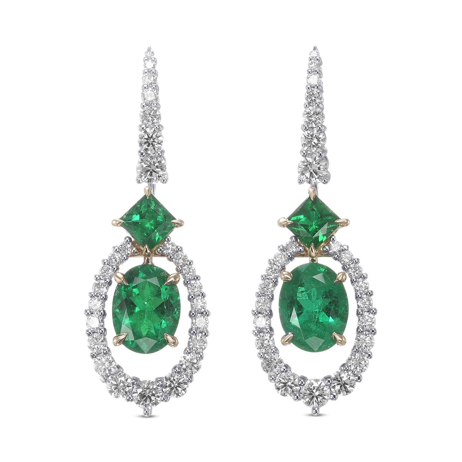 Extraordinary Oval Emerald and Diamond Halo Drop Earrings