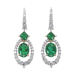 Extraordinary Oval Emerald and Diamond Halo Drop Earrings