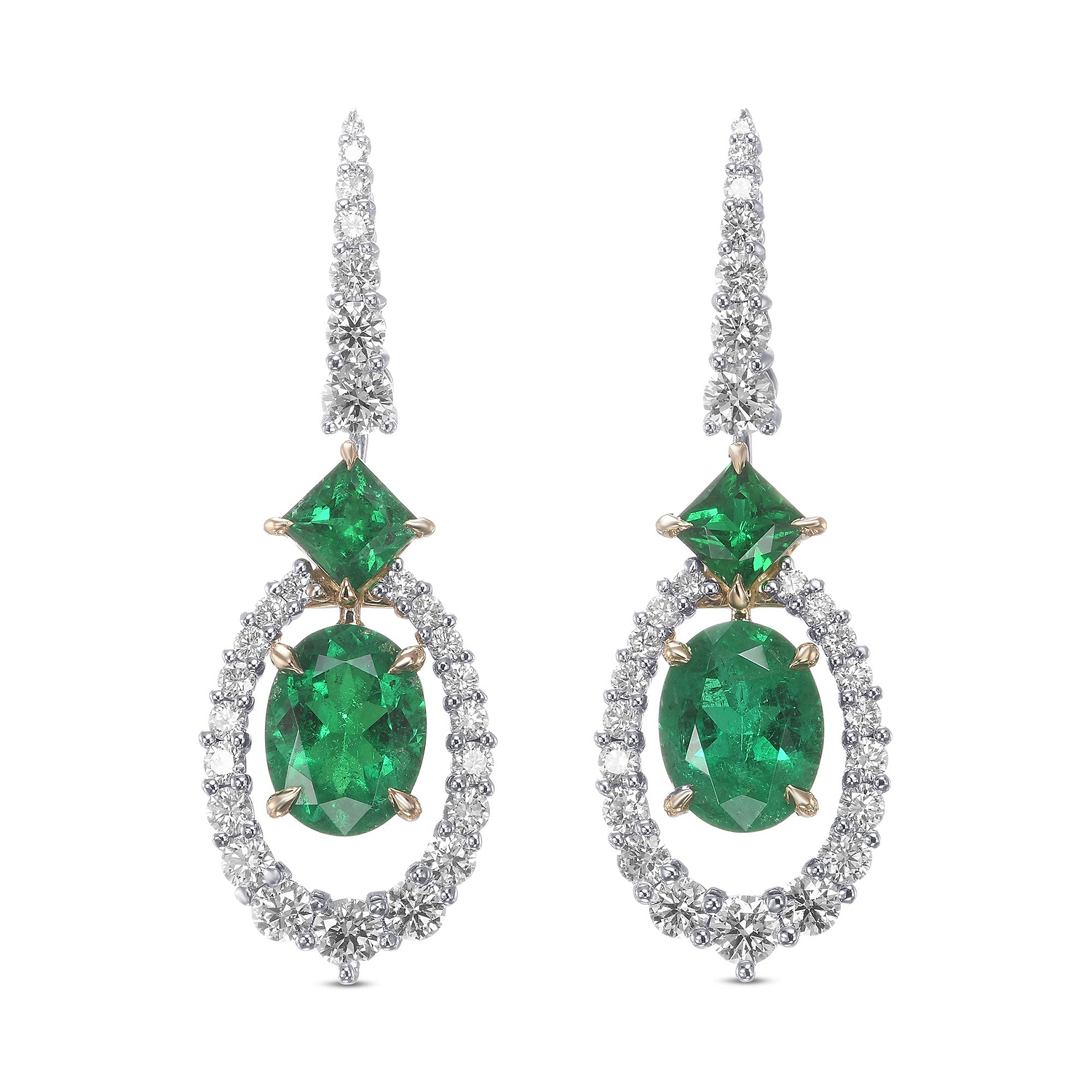 Extraordinary Oval Emerald and Diamond Halo Drop Earrings