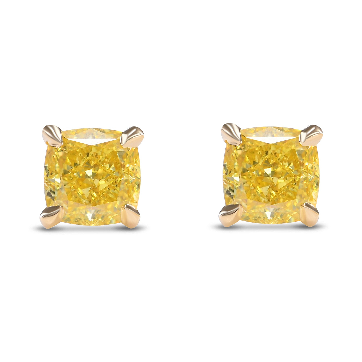 Fancy Intense Yellow Cushion Stud Earrings