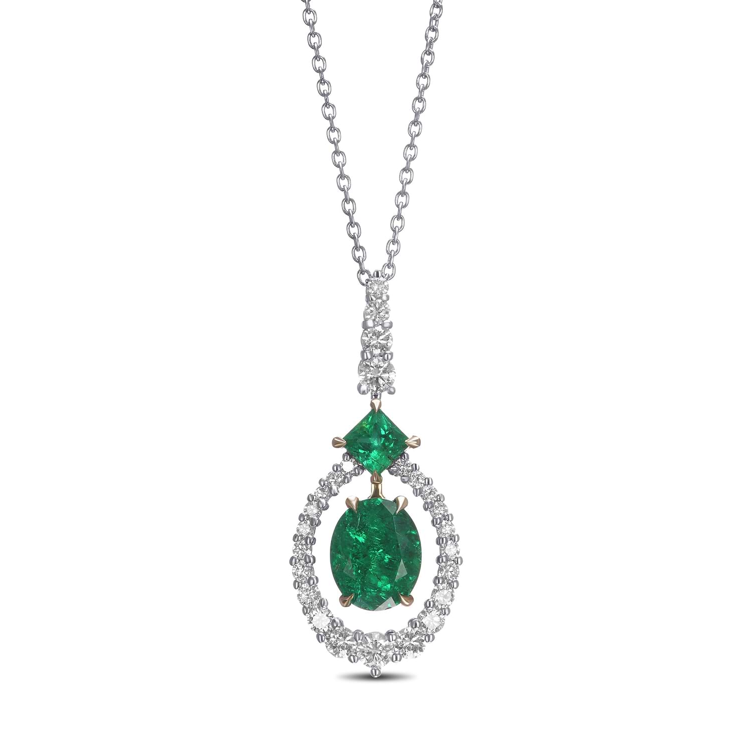 Oval Muzo Emerald and Diamond Halo Pendant
