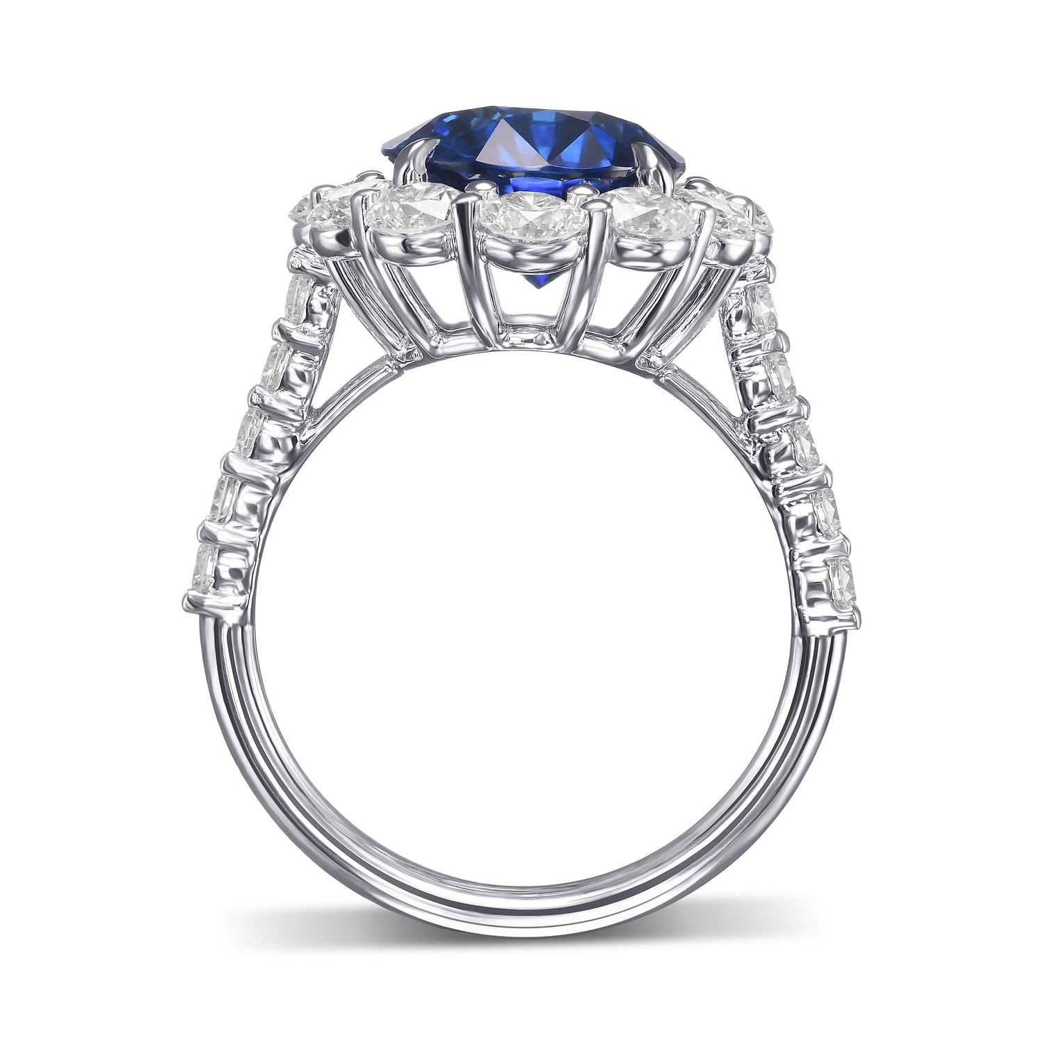 Oval Royal Blue Sapphire and Diamond Halo Ring
