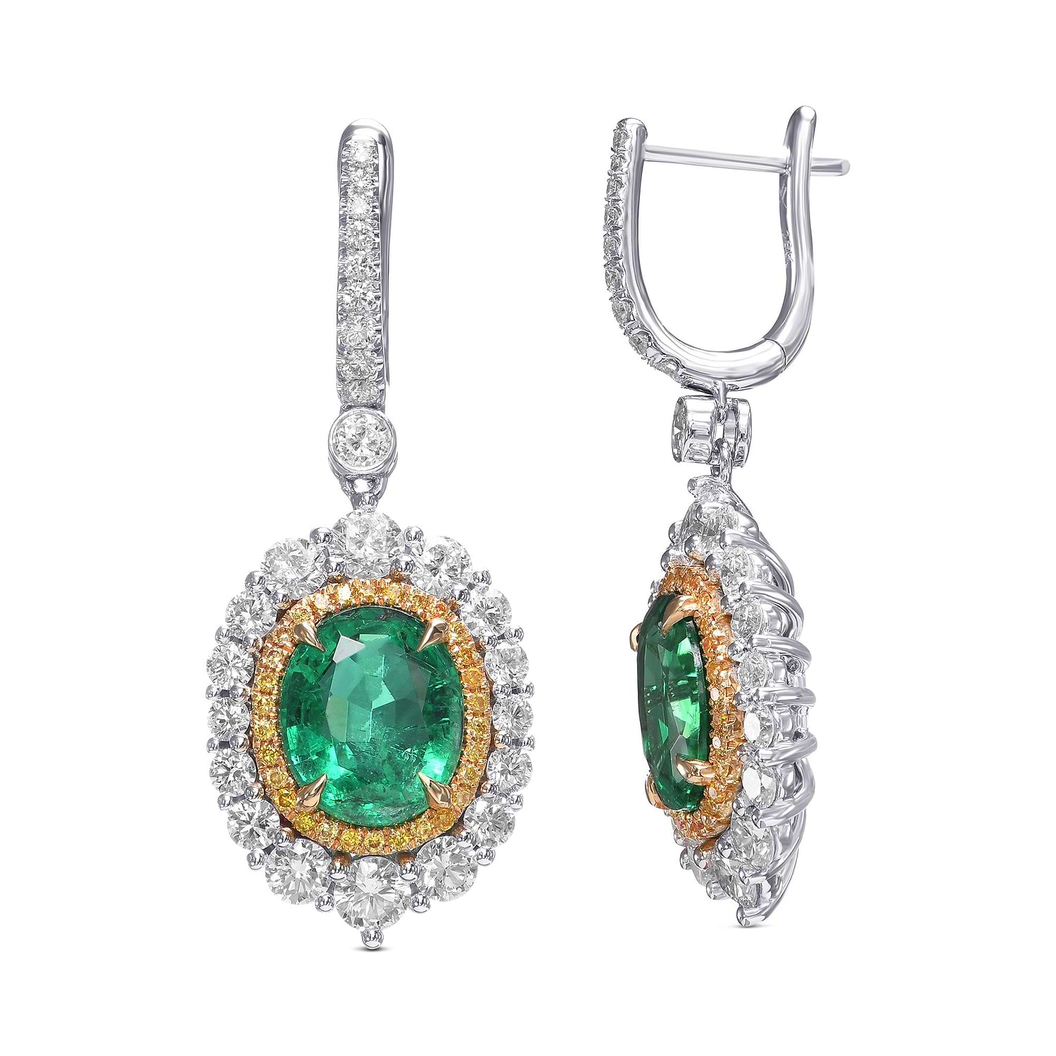 Oval Emerald and Diamond Double Halo Earrings