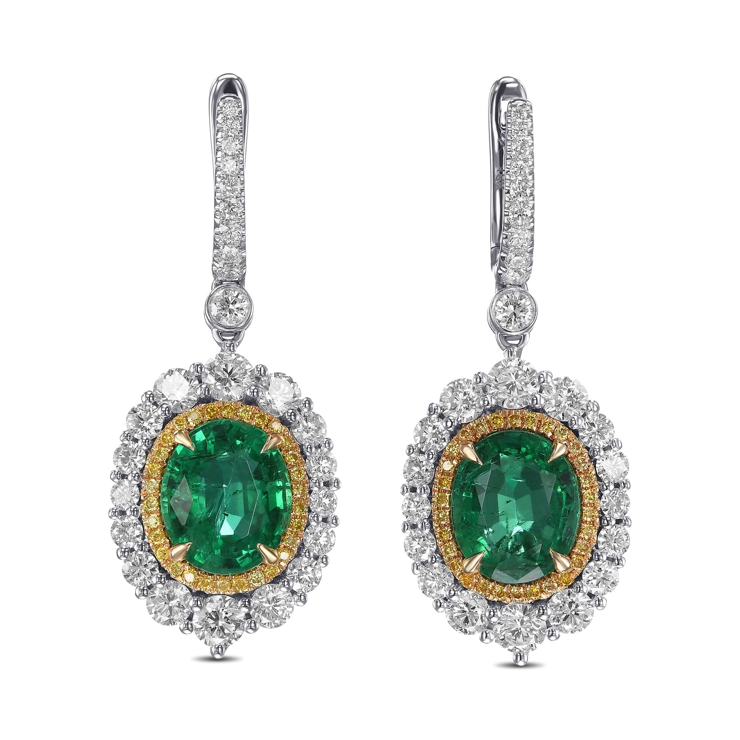 Oval Emerald and Diamond Double Halo Earrings