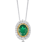 Muzo Oval Emerald and Diamond Double Halo Pendant.