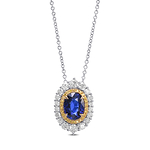 Royal Blue Oval Sapphire and Diamond Double Halo Pendant