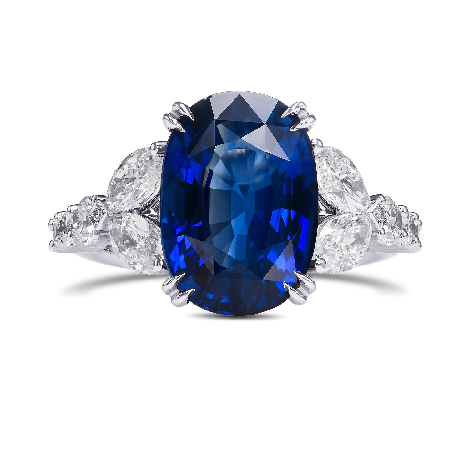 Royal Blue Oval Sapphire and Diamond Side Stone Ring