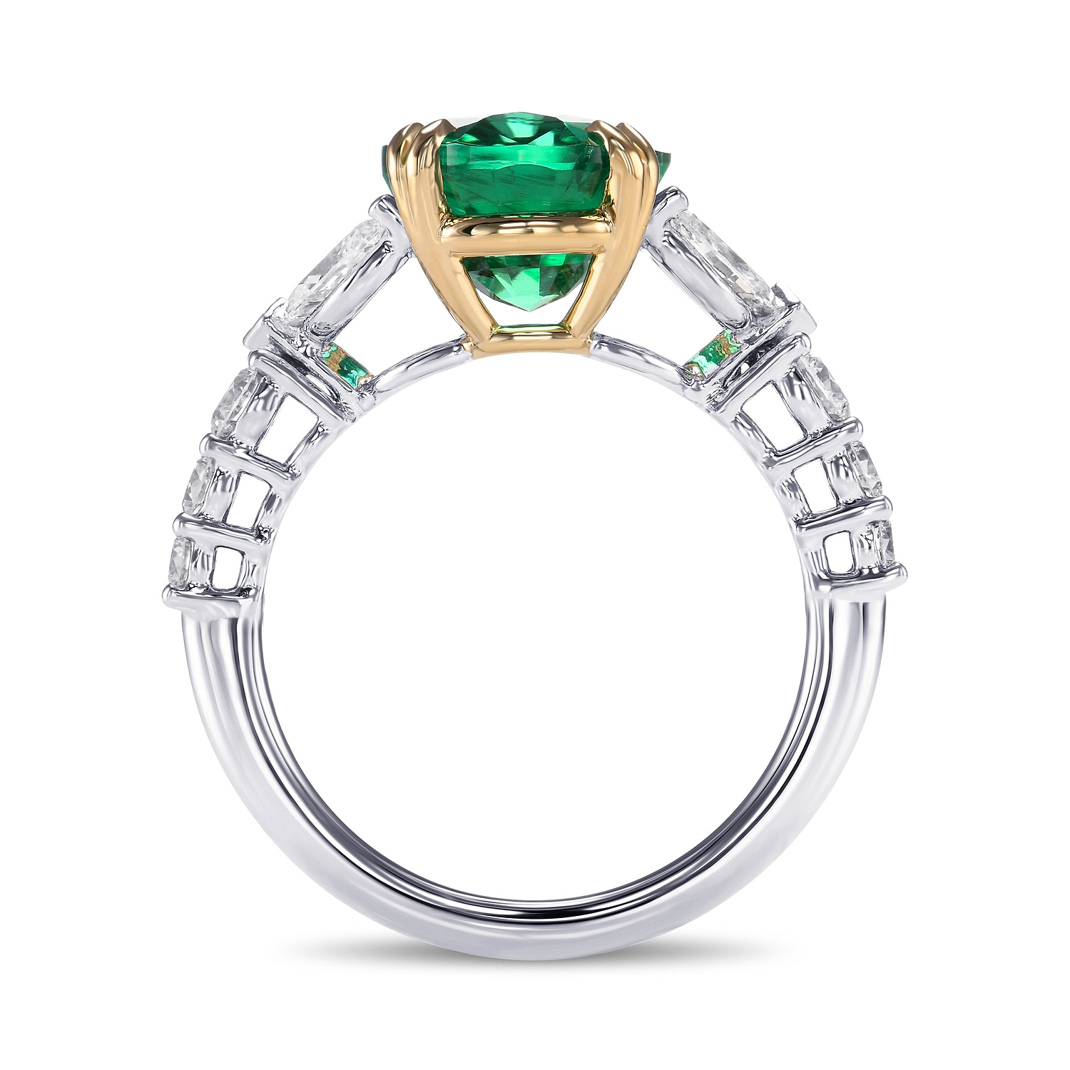 Oval Emerald and Diamond Side Stone Ring