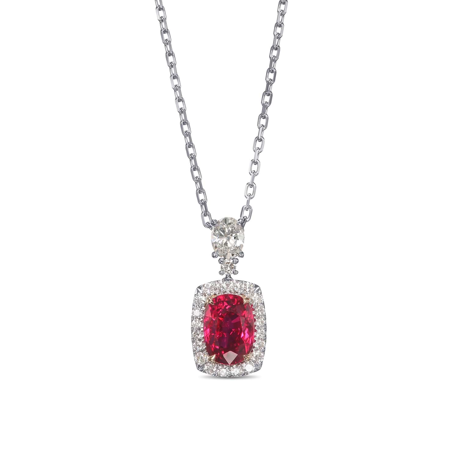 Oval Pigeon Blood Ruby and Diamond Halo Pendant